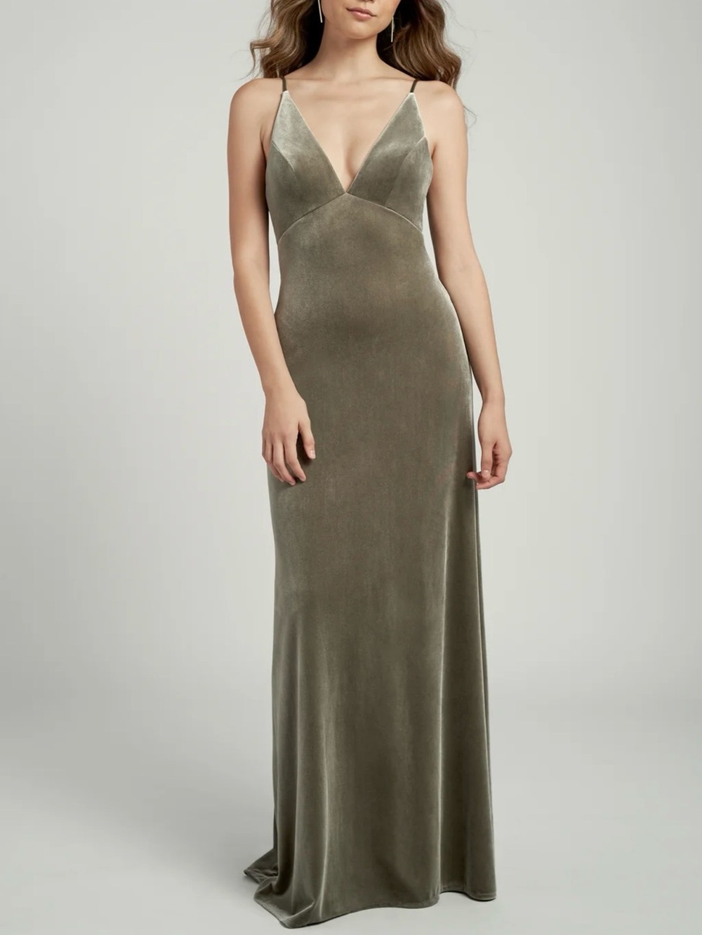 Jenny Yoo Melanie Velvet Maxi Dress – Sage/Olive – Size 4 - Picture 1 of 4